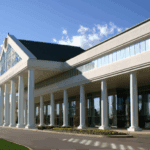 A picture of a church building constructed.